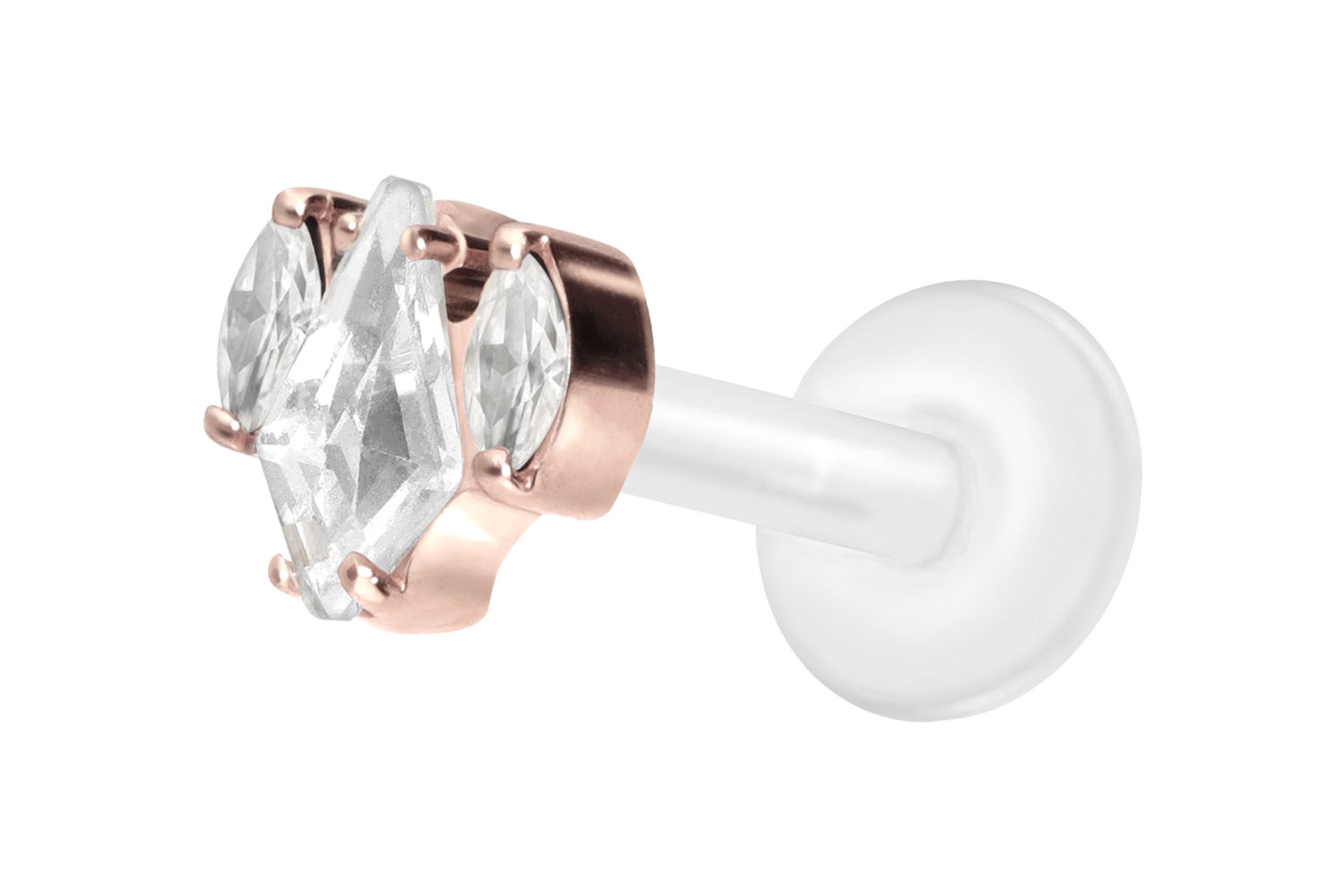 PTFE Labret Piercing mit Innengewinde + Titan-Aufsatz KRISTALLSCHILD + KRISTALLOVALE